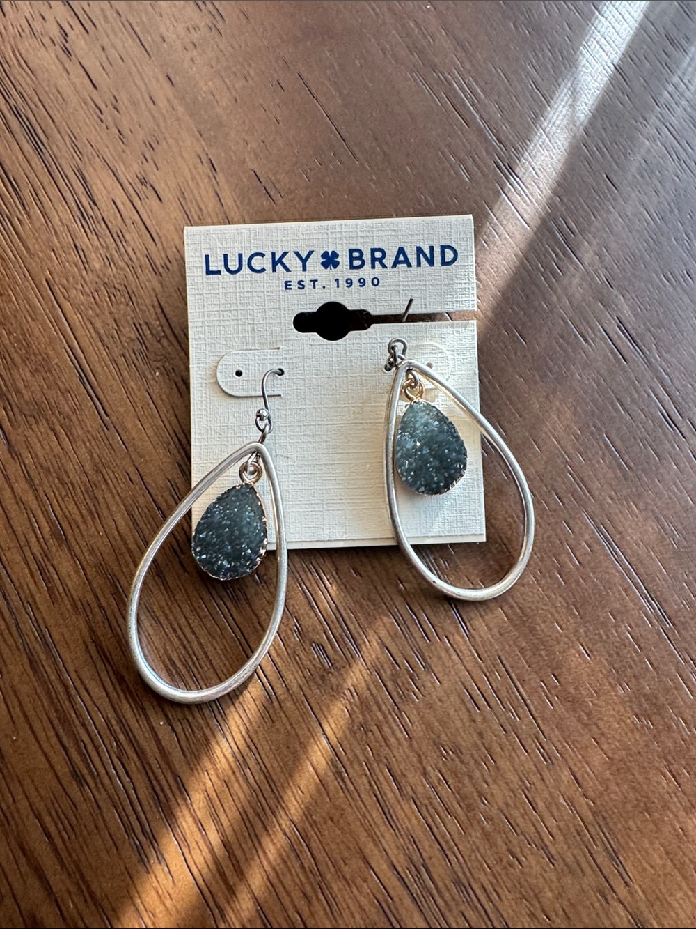 Lucky Brand Silver Teardrop Earrings with Charcoal Druzy